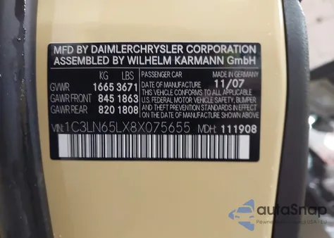 2008 Chrysler Crossfire Limited из США, поврежденный, VIN 1C3LN65LX8X075655